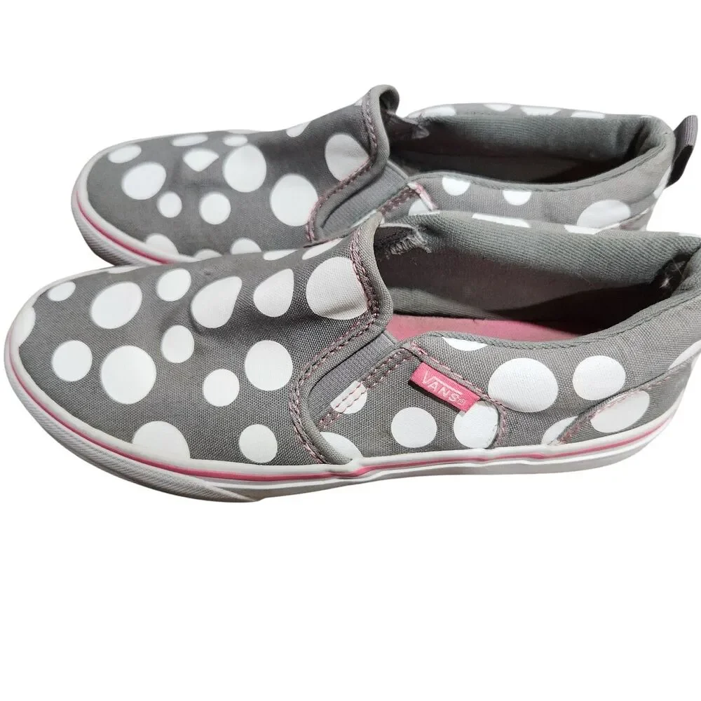 Vans Slip-On Polka Dot Sneakers‎ Women’s 4.5 Gray White Canvas Skate Shoes
